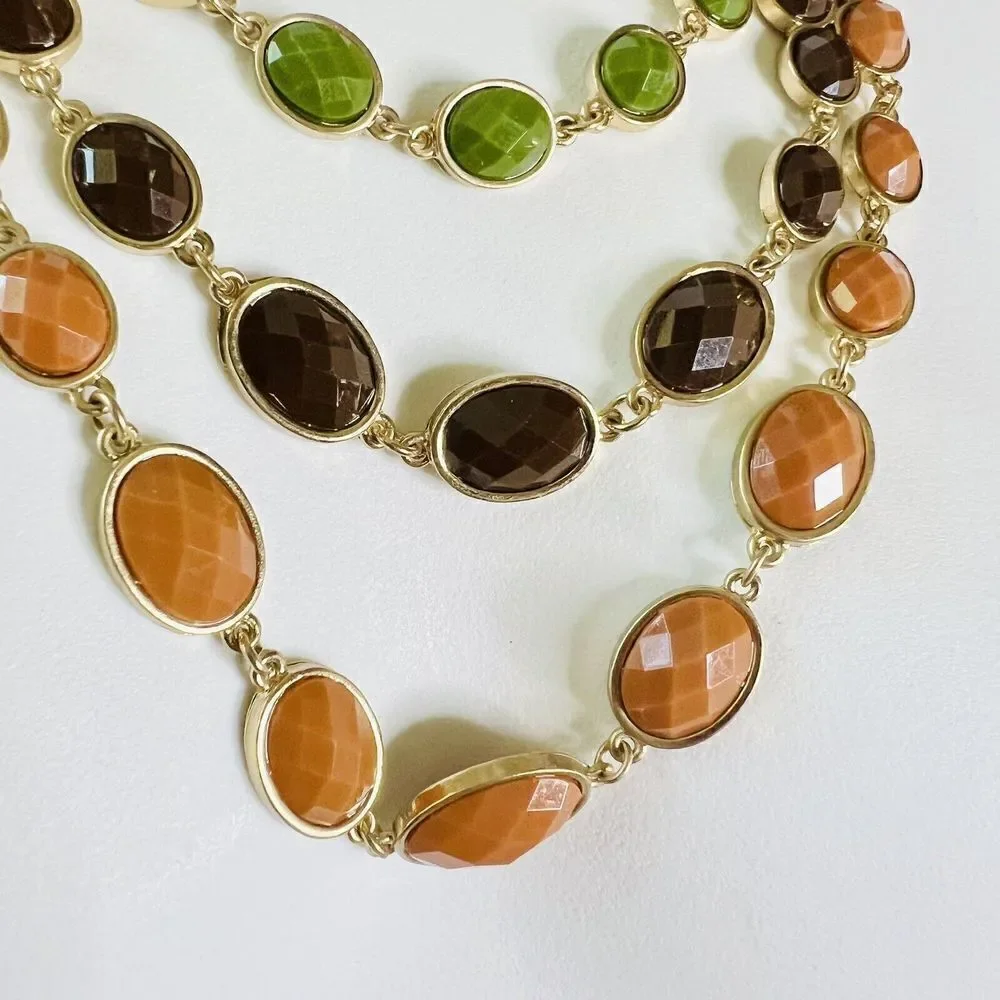 Beautiful Layered Multi Strand Necklace Earth Tone Faceted Beads Flower  4328